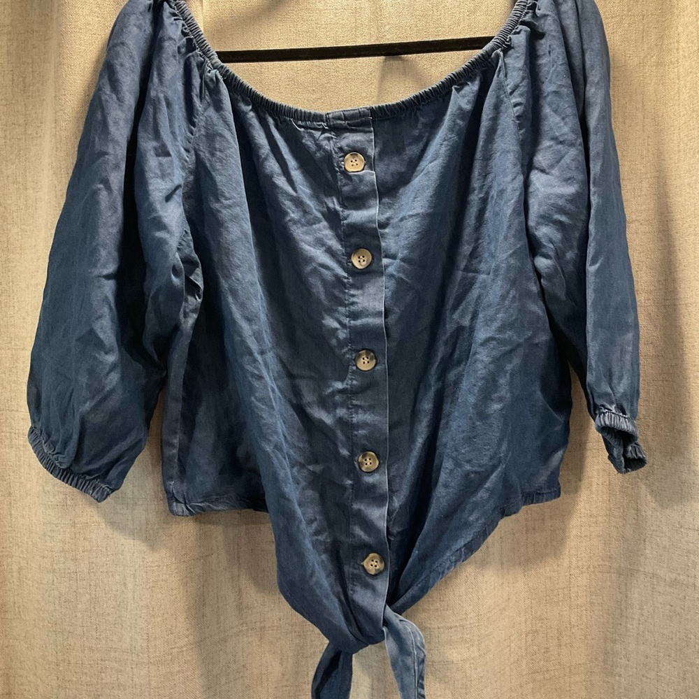 1511 INC Womens Jean Cropped Elastic Waist/sleeve/neck Blouse Size M